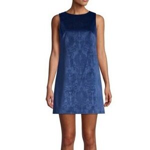 Alice + Olivia Blue Burnout Velvet Patterned Soft Sleeveless Shift Dress Size 2